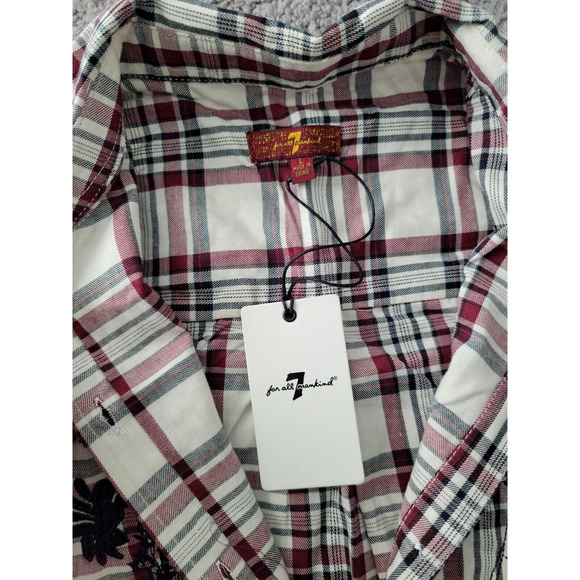 7 For All Mankind Girls Size Large Plaid Long Sleeve Button Down Roll Tab Shirt - Picture 5 of 9